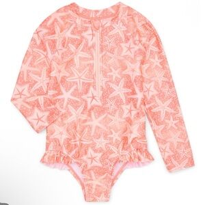 NWT Baby Girls' Quarter Zip Ruffle Swimsuit with Long Sleeves,, size: 3T
